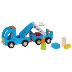 Goki Camion Plateau-grue -Magasin De Jouets En Bois camion plateau grue bois 3