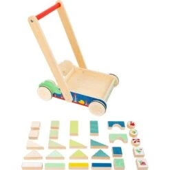 Magasin De Jouets En Bois -Magasin De Jouets En Bois chariot de marche en bois avec blocs de construction 1