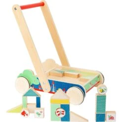 Magasin De Jouets En Bois 7 Small Foot Chariot De Marche Avec Blocs De Construction