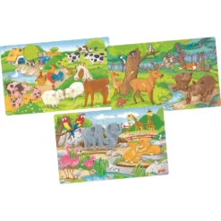 Goki Lot De 3 Puzzles 24 Pcs - Animaux D'ici Et D'ailleurs