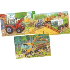 Goki Lot De 3 Puzzles 24 Pcs - Véhicules Agricoles